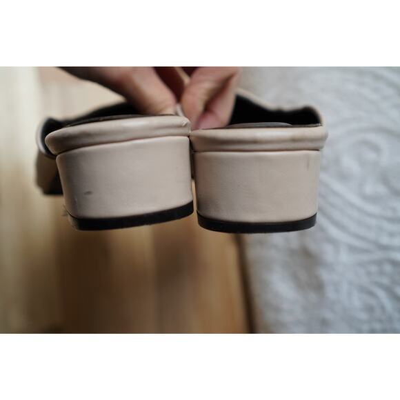 Handmade Ruched Faux Leather Square Toe Mules Casual Slippers Beige Size 5.5 - Picture 9 of 13
